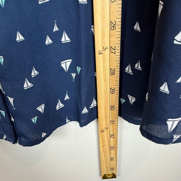 Catherine Top Women's 3X Blue White Sailboat Print Roll-Tab Sleeve Preppy Retro - Picture 7 of 7